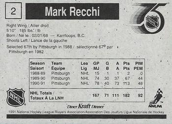 1991-92 Kraft - Black Backs #2 Mark Recchi Back