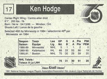 1991-92 Kraft - Black Backs #17 Ken Hodge Back
