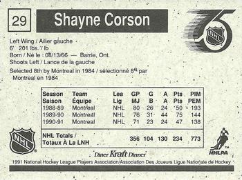 1991-92 Kraft - Black Backs #29 Shayne Corson Back