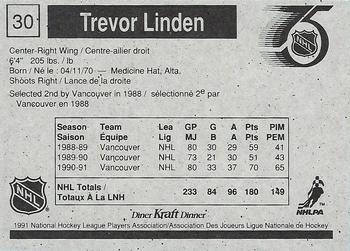 1991-92 Kraft - Black Backs #30 Trevor Linden Back
