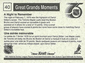 1991-92 Kraft - Black Backs #40 Darryl Sittler Back