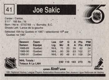 1991-92 Kraft - Black Backs #41 Joe Sakic Back