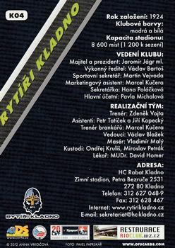 2012-13 Czech OFS Plus - Klubova Karta #K04 Rytíři Kladno Back