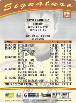 2012-13 Czech OFS Plus - Signature Gold Die Cut #48 Pavel Francouz Back
