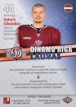 2019-20 Sereal Dinamo Riga - Lions Autographs #DRG-LIO-A06 Oskars Cibulskis Back