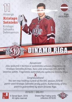 2019-20 Sereal Dinamo Riga - Game-Used Patches #DRG-P01 Kristaps Sotnieks Back
