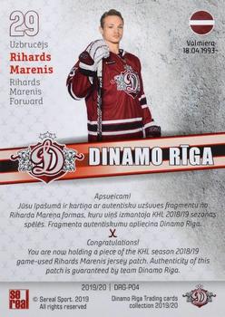 2019-20 Sereal Dinamo Riga - Game-Used Patches #DRG-P04 Rihards Marenis Back