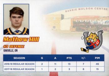 2019-20 Barrie Colts (OHL) #NNO Mathew Hill Back