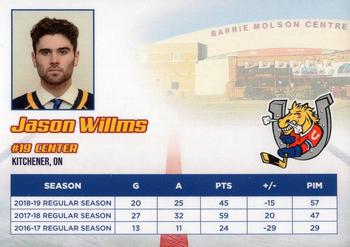 2019-20 Barrie Colts (OHL) #NNO Jason Willms Back
