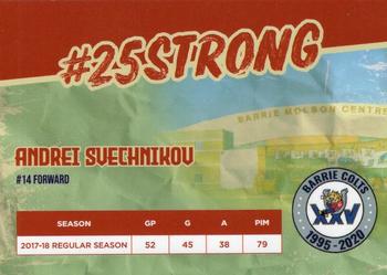 2019-20 Barrie Colts (OHL) 25th Anniversary #NNO Andrei Svechnikov Back