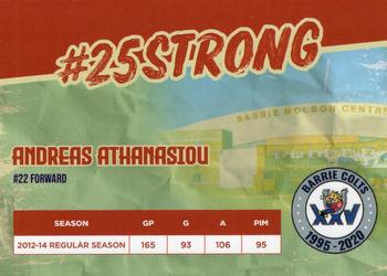 2019-20 Barrie Colts (OHL) 25th Anniversary #NNO Andreas Athanasiou Back