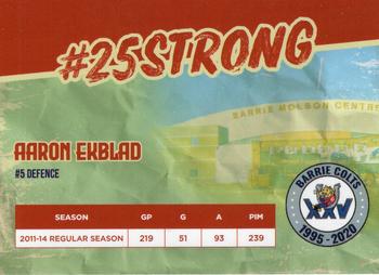 2019-20 Barrie Colts (OHL) 25th Anniversary #NNO Aaron Ekblad Back