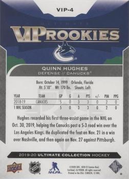 2019-20 Upper Deck Ultimate Collection - Quest Challenge Achievement VIP Rookies #VIP-4 Quinn Hughes Back