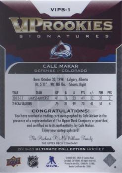 2019-20 Upper Deck Ultimate Collection - Quest Challenge Achievement VIP Rookies Signatures #VIPS-1 Cale Makar Back