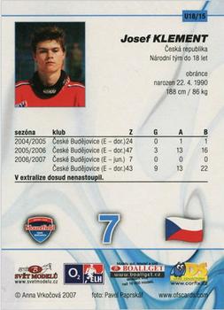 2007-08 Czech OFS - Czech Republic U-18 #U18/15 Josef Klement Back
