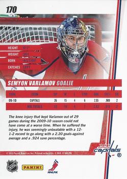 2010-11 Donruss #170 Semyon Varlamov  Back
