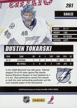 2010-11 Donruss #261 Dustin Tokarski  Back