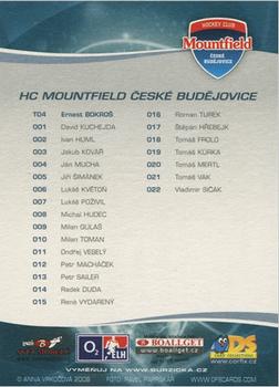 2008-09 Czech OFS - Checklist #S3 HC Mountfield Ceske Budejovice Back