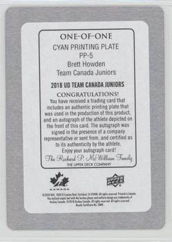 2018 Upper Deck Team Canada Juniors - Provincial Prowess Printing Plates - Cyan #PP-5 Brett Howden Back