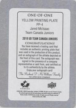 2018 Upper Deck Team Canada Juniors - Provincial Prowess Printing Plates - Yellow #PP-4 Jared McIsaac Back