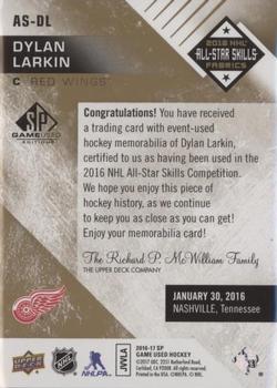2016-17 SP Game Used - 2016 All-Star Skills Fabrics Patch Gold Achievements #AS-DL Dylan Larkin Back
