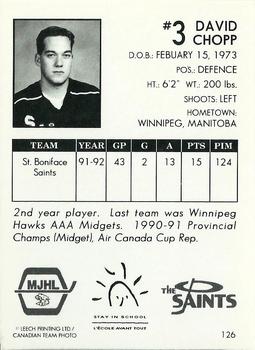 1992-93 Manitoba Junior Hockey League (MJHL) #126 David Chopp Back