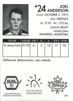 1992-93 Manitoba Junior Hockey League (MJHL) #145 Joel Anderson Back