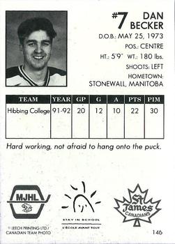 1992-93 Manitoba Junior Hockey League (MJHL) #146 Dan Becker Back