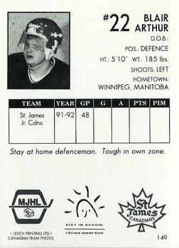 1992-93 Manitoba Junior Hockey League (MJHL) #149 Blair Arthur Back