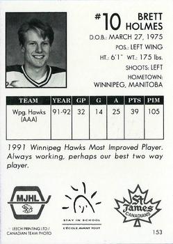 1992-93 Manitoba Junior Hockey League (MJHL) #153 Brett Holmes Back