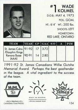 1992-93 Manitoba Junior Hockey League (MJHL) #154 Wade Kolmel Back