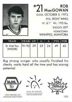 1992-93 Manitoba Junior Hockey League (MJHL) #155 Rob MacGowan Back