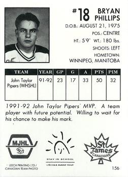 1992-93 Manitoba Junior Hockey League (MJHL) #156 Bryan Phillips Back
