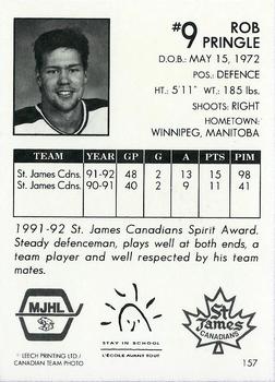 1992-93 Manitoba Junior Hockey League (MJHL) #157 Rob Pringle Back