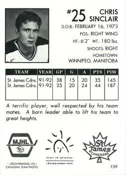 1992-93 Manitoba Junior Hockey League (MJHL) #159 Chris Sinclair Back