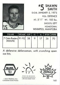 1992-93 Manitoba Junior Hockey League (MJHL) #160 Shawn Smith Back
