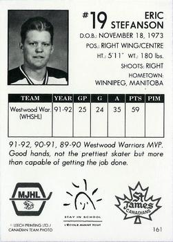 1992-93 Manitoba Junior Hockey League (MJHL) #161 Eric Stefanson Back