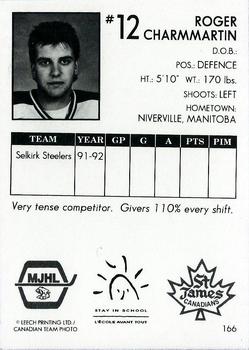 1992-93 Manitoba Junior Hockey League (MJHL) #166 Roger Charmmartin Back