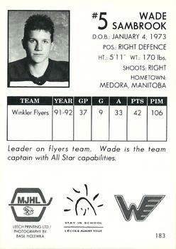 1992-93 Manitoba Junior Hockey League (MJHL) #183 Wade Sambrook Back
