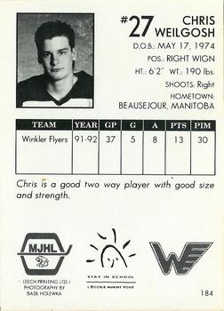 1992-93 Manitoba Junior Hockey League (MJHL) #184 Chris Wielgosh Back