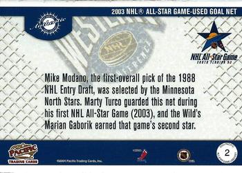 2003-04 Pacific - 2003 NHL All-Star Fantasy Nets #2 Mike Modano / Marty Turco / Marian Gaborik Back