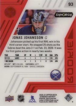 2020-21 Upper Deck Synergy - Red #93 Jonas Johansson Back