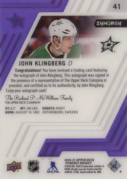 2020-21 Upper Deck Synergy - Purple #41 John Klingberg Back
