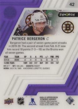 2020-21 Upper Deck Synergy - Purple #42 Patrice Bergeron Back