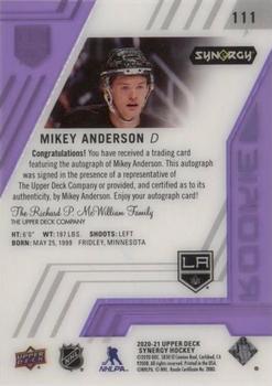 2020-21 Upper Deck Synergy - Purple #111 Mikey Anderson Back