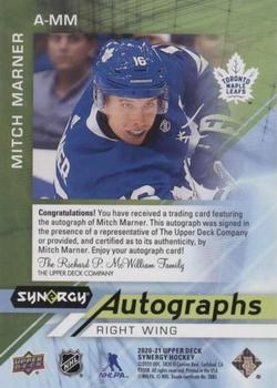 2020-21 Upper Deck Synergy - Autographs #A-MM Mitch Marner Back