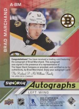 2020-21 Upper Deck Synergy - Autographs Red #A-BM Brad Marchand Back
