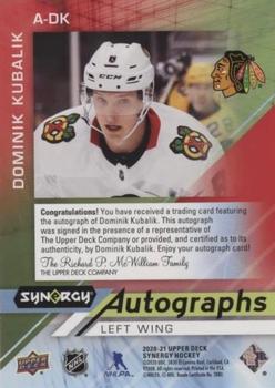2020-21 Upper Deck Synergy - Autographs Red #A-DK Dominik Kubalik Back
