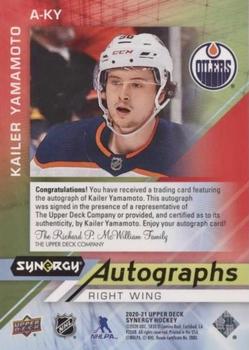 2020-21 Upper Deck Synergy - Autographs Red #A-KY Kailer Yamamoto Back