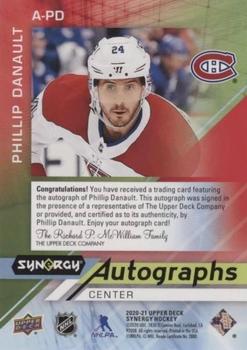 2020-21 Upper Deck Synergy - Autographs Red #A-PD Phillip Danault Back